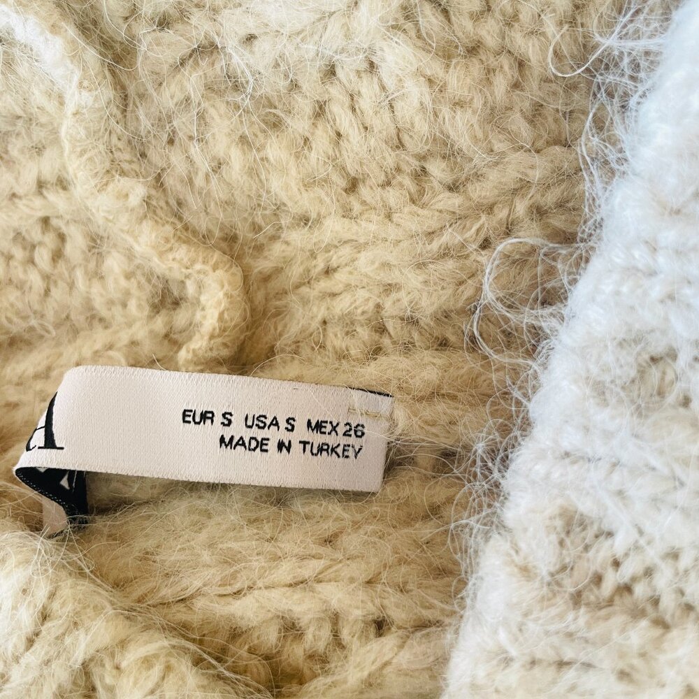 Zara NEW Cream Cable Knit Wool Arm Warmer/Cropped Sweater with Hood - Picture 15 of 16